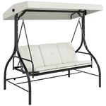 Outsunny 3 Seater Garden Swing Chair, 2 in 1 Convertible Patio Swing Seat Bed with Adjustable Canopy, Cushions and Metal Frame, Outdoor Hammock Bench Chair for Balcony, Terrace, Cream White