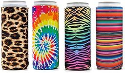 Sunsetbaby 4 Pieces Slim Can Cooler for 12oz Skinny Can Coolers - Soft Insulated Slim Sleeves for Cans