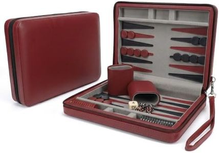 WE Games Backgammon Set, Board Games for Adults - Travel Games - Magnetic with Burgundy Leatherette Backgammon Board and Carrying Strap - Travel Backgammon Sets for Adults