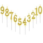 10 Pieces Birthday Candles Cake Numeral Candles Number 0-9 Glitter Cake Topper Decoration for Party, Wedding, Bottle Service, Night Club,Kids,Adults (Gold)