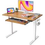 FEZIBO Height Adjustable Electric Standing Desk with Keyboard Tray, 40 x 24 Inches Sit Stand up Desk with Splice Board, White Frame/Light Rustic Brown Top