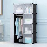 EXVITO 8 Door Baby Foldable Wardrobe for Clothes Storage, Kids Almirah for Clothes,Toys, Baby Cupboard for Clothes Storage Collapsible Wardrobe for Kids Clothes/Toys/Books - Blue