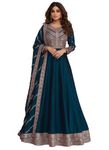 Miss Ethnic Hub's Rama Blue Color Anarkali Gown with Dupatta for Women, Chinnon Fabric || Ankle Length Anarkali Gown || Designer Gown || Women's Gown || Ethnic Wear Gown