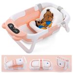 Foldable Baby Bathtub for Infants to Toddler,Portable Travel Multifunctional with Drain Hole,Collapsible Newborn 0-36 Month,Deep Pink