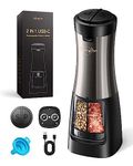 Sangcon 2-in-1 Electric Salt and Pepper Grinder Set Shaker, USB Rechargeable Dual Chamber Pepper Mill with Dual Adjustable Coarseness, LED Light, and One-Handed Operation，Metallic Gunmetal