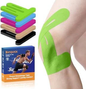 PreCut Kinesiology Tape for Knees, KTQUICK 24 PCS 20% Extra Adhesive Knee Tape for Knee Pain Relief Pre Cut, Anatomical for Maximum Hold, Waterproof&Hypoallergenic Cotton Latex-Free for Sports(Green)