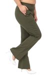 Mlada Bootcut Flare Pants for Women Stretch Cotton Knit Boot Cut Mid Waist Flared Trouser Elastic Waist Band Utility Pockets for Formal Office Work Wear,Travel-Regular/Plus Size-Olive, 2XL