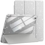 JETech Glitter Cover Case for iPad (A16) 11th/10th Generation (2025/2022) with Pencil Holder, Cute Sparkly Slim Cover for Kids and Girls, Shiny Clear Back Shell (Silver)
