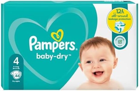 Pampers Baby-Dry tamaño 4, 44 pañales, 9-14 kg, paquete esencial, canales de aire para una sequedad transpirable durante la noche