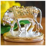 Smit's HIRANYA CRAFTS Kamdhenu Cow with Calf Pure 24k Gold Plated & 999 Pure Silver Plated Vastu Idol is a Divine Cow & Calf Statue | Perfect for Pooja Rooms | Kamadhenu Cow & Calf (2.5 Inches)