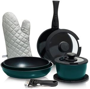 Moss & Stone Aluminum Pots and Pans Set Nonstick, Removable Handle Cookware, Stackable Pots and Pans Set, Dishwasher Safe, Induction Pots and Pans, Camping Cookware Set. (10 Pieces Blue)