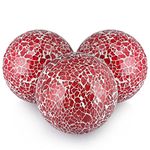 MDLUU 3 Pcs Decorative Orbs, Mosaic Sphere Balls, Centerpiece Balls for Bowls, Vases, Dining Table Decor, Diameter 4 Inches (Red)