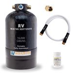 Essential RV Water Softener Portable 16,000 Grain w Custom Hose, Long Lasting for RVers Vanlife, 3/4" Fittings, Softens Hard Water When Traveling or Mobile Spot Reducing Car Washing