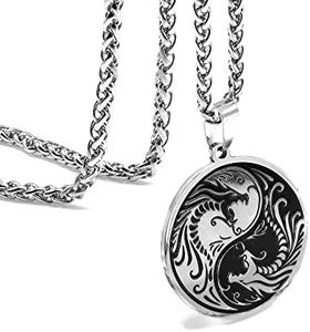 Dragon yin yang Necklace Ancient Stainless Steel Talisman Protects Owner from Evil, Bad Words, Envy, gossips and Slander, Even Unspoken or Secret and Hidden Evil.