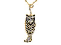 Alilang Golden Tone Rhinestone Black Enamel Stripe Tiger Pendant Necklace