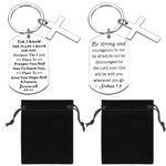 FAURAPMNG 2 Pcs Christian Gifts Inspirational Bible Verse Keychain Pendant Cross Charm Men and Women Religious Jewelry for Birthday Graduation Communion Christmas Thanksgiving Faith Keychain, Silver,