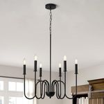 WOKE Modern Adjustable Height Chandelier Light Fixture, Black, 6 Candle Style Lights, Suitable for Bedroom, Living Room, Dining Room or Hallway (Bulb not Included)