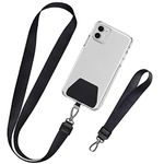 takyu Mobile Phone Lanyard for Keys 2 Pieces Neck Strap and Wrist Tether Lasso Key Chain Holder Universal Phone Case Anchor for Protection compatible with iPhone, Samsung Galaxy and Smartphones（Black）