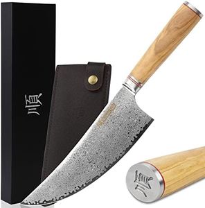 YOUSUNLONG Butcher Cleaver Knife 8'' (20.5cm) Meat Cleavers Knife - Japanese Hammered Damascus Steel - Natural Italian Olive wood Handle With Leather Sheath - Kitchen Knives - Cut meat, beef, BBQ