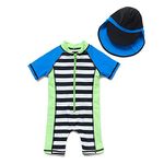 upandfast Baby Boys Short Sleeve Rash Guard Swimsuit with UPF 50+ Sun Protection (Stripe, 9-12 Months)