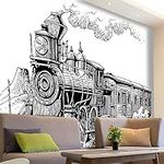 Bedroom Wall Paper Steam Engine Customize Wallpapers Wall Clings Protects Surface (W)59Inch X(H)59Inch