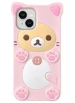 IAIYOXI 3D Cute Cartoon Bear Phone Case for iPhone 15 Plus - Fashionable and Stylish - Funny Pink Bear Design - Soft TPU Protective Case - Kawaii Silicone Cover for Women, Girls, and Kids