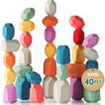 BUNMO 40pcs Wooden Stacking Blocks - Montessori Toys 3 Years Old - Educational Building Blocks for Fine Motor Skills - Fun Stacking Toys for 3+ Years Old Boys and Girls - Round Edges (Non Mouthable)