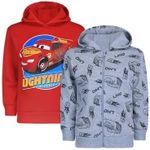 Disney Cars Boy's 2-Piece Lightning McQueen Zip Up Hooded Jacket and Pullover Hoodie Set, Red/Grey, 2T