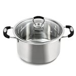 AKH HOUSEWARE Stock Pot Casserole Dish 32cm -16 Litre - Large Heavy Duty Stainless Steel Stockpot with Lid & Silver Mirror Coated, Soft Touch Silicone Handle (32cm)