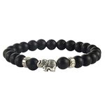 EDMIRIA Natural Semi Precious Stones Lucky Fortune Elephant Charm Positive Energy 7 Chakra 8mm Gemstones Beads Elastic Stretchable Bracelet for Men & Women (Matte Agate)