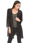 likemary Long Sheer Cardigans for Women UK - Elegant Chiffon Kimono Cover Ups - Ladies Lightweight Duster Jackets Open Front - Black M/L