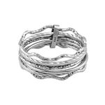 Silvershake 925 Sterling Silver White Gold Plated Mixed Texture Band7 Wraparound Skinny Wire Stackable Ring Handmade Jewelry for Women or Teens, 925 String Silver Rhodium (White Gold Plated), No