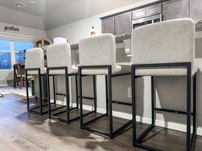 ALPHA HOME Counter Height Bar Stool Kitchen Modern Bar Stools Set of 4,24” Bar Stools Pu Leather with Backrest Upholstered Footrest Sturdy Chromed Metal Steel Frame,Light Grey.