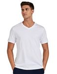 Van Heusen Men Athleisure V-Neck Regular Fit T-Shirt-100% Combed Cotton-Short Sleeve, Ultra Soft_60035_White_M