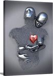 Bedroom Wall Decor,Framed Romantic Couple Living Room Canvas wall art,Love Heart 3D Metal Sculpture Effect,Black and White Modern Abstract hug Lovers Painting Picture Poster Prints for Bathroom Hotel