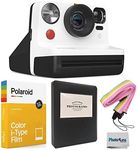 Polaroid Now 2nd Generation I-Type Instant Film Camera - Black & White (9072) + Polaroid Color Film for I-Type + Black Album + Colorful Neck Strap