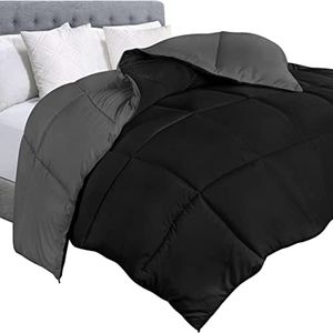 Utopia Bedding Comforter Duvet Insert, Quilted Comforter with Corner Tabs, Box Stitched Down Alternative Comforter Queen (Black/Grey)