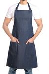 DOVORTEX Denim Apron 100% Cotton with 3 Pockets |Chef Apron For Men Women, Apron For BBQ And Kitchen Apron|36’’x28’’ (Length x Width)|Flexible Neck Strap| Easy To Clean Dirty Stains