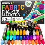 ARTISTRO 36 Fabric Markers - Dual-Tip Fabric Markers Permanent for Clothes - No Bleed Fabric Pens for T-Shirts, Bags, Textile, Canvas, and more (Brush Tip and Fine Tip)