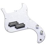 Unxuey P-Bass 11 Hole Prewired Loaded Pickguard, White Pearl Guitar Scratch Plate Loaded Precision Pickguard with Pickup Kit for Bass Guitar