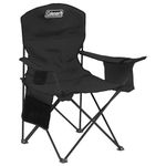 Coleman Polyester, Polyvinyl Chloride Oversized Quad Chair, Sturdy Foldable Camping Chair with Attached Can Cooler and Cup Holder (Black)