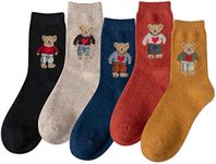 IIG Cute Warm Wool Socks for Women Super Cozy Thick Crew Winter Socks Gifts, 5 Pairs (Plush Bear- 5 Pairs)