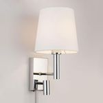 HARPER LIVING Plug-in Wall Light with LED Reading Light, Bedside Wall Sconce Lamp with Switch and Fabric Cylinder Shade, 1xE27/ES Indoor Wall Lights, Ideal for Bedroom Living Room Hotel