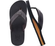 KuaiLu Men's Yoga Mat Leather Flip Flops Thong Sandals with Arch Support