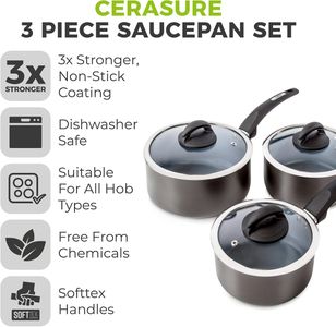 Tower Cerasure 3-Piece Saucepan Set – Non-Stick, Induction Safe, Graphite