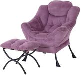 MBOOYOME Lazy Chair with Ottoman, Modern Accent Chair Contemporary Lounge Leisure Upholstered Sofa Chair Set with Armrests, Reading Chair for Living Room, Bedroom, Office, Plush Purple