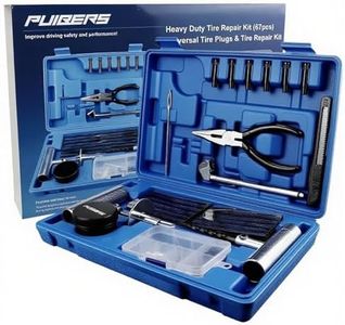 PUIBERS Heavy Duty Tire Plug Kit - 69 Pcs Professional Tire Repair Kit for Car, Truck, SUV, Motorcycle, Semi Truck, Tractor, RV & ATV - Fix Flat Tires with Plugs, Patches, Gauge, Lubricant