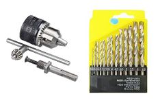 Inditrust High Speed Steel New 13Mm Hex Drill Chuck And Key Set Heavy Duty With Adaptor And 13Pc Hss Drill Set