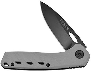 Camillus Coltello a serramanico SLOT, lama in acciaio AUS-8 al carbonitruro di titanio lunga 6,9 cm, manico GFN, nero/grigio, 17,1 cm