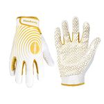 HANDLANDY Youth Football Gloves, Sticky Wide Receiver Gloves for Kids & Adult, White and Gold Stretch Fit Football Gloves, Large